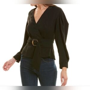 Ba&sh Berry Belted Woven Wrap Top Black